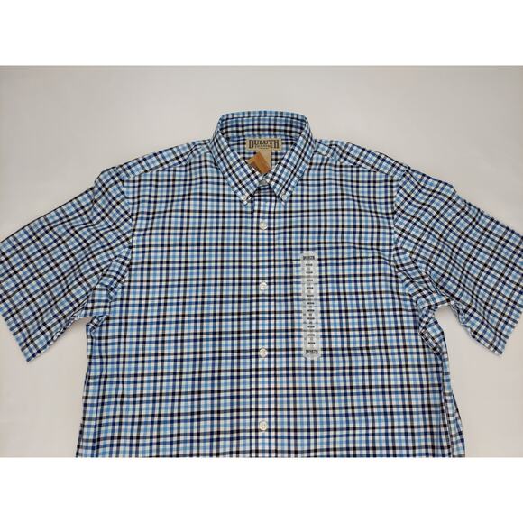 Duluth Trading Co Wrinklefighter Short Sleeve Button Down Mens Blue Plaid Medium - Picture 2 of 11